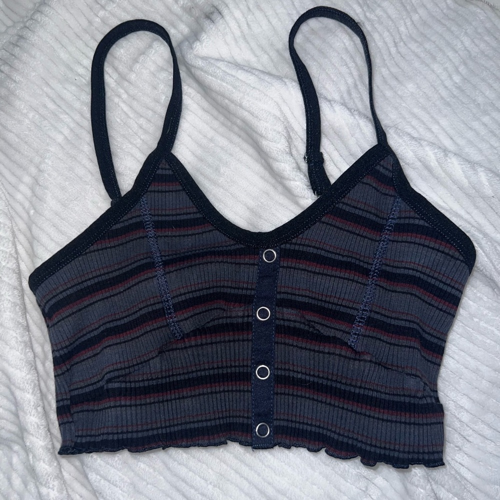 POSTER GIRL Gray and Red Striped Crop Top